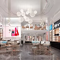 Modern Specialty Store Interior Design With White Spherical Pendant Lights Display Shelves And Glass Counters