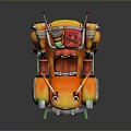Colorful Cartoon Toy Car With Orange Yellow Green Wheels And Antennas