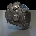 3D Rendered Metallic Helmet With Futuristic Mechanical Details Honeycomb Texture And Circular Knobs