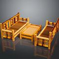 Bamboo Armchair Set Featuring Traditional Handcrafted Design And Wooden Structure For Comfortable Seating