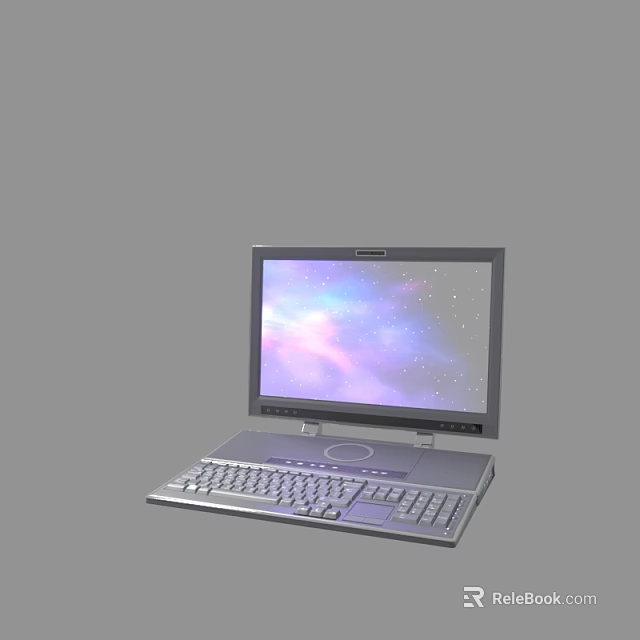 Modern Silver Laptop With High Resolution Starry Galaxy Display And Full Keyboard 3d model 