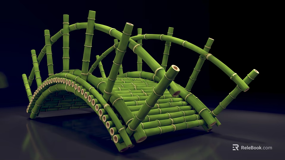 Handcrafted Bamboo Arch Bridge With Interlaced Sticks And Natural Material Structure Design 3d model 