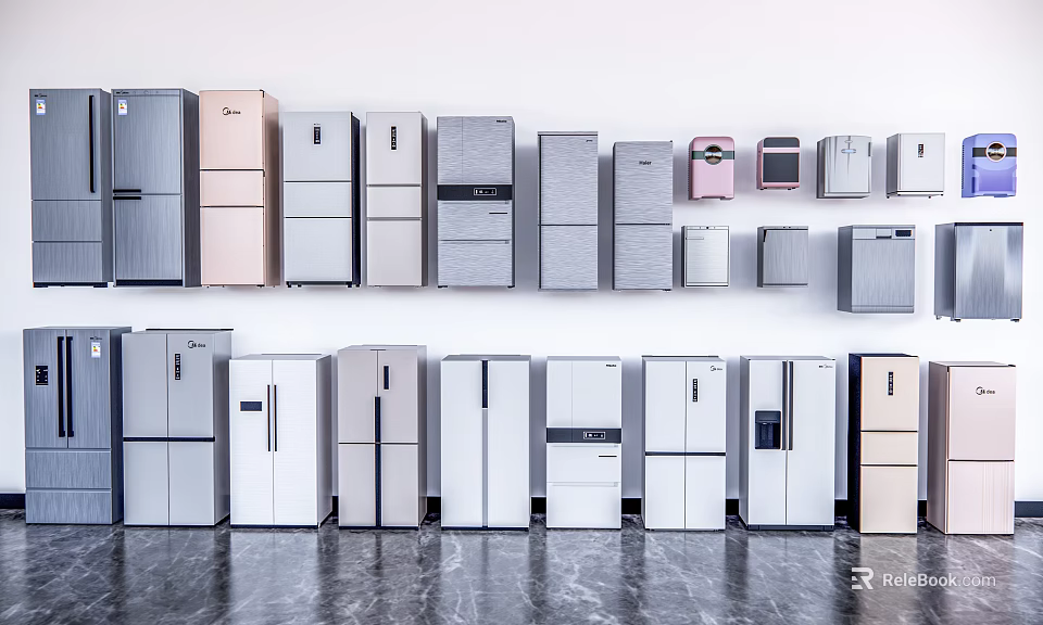 Various Modern Design Refrigerators and Freezers in Different Colors and Multiple Sizes 3d model