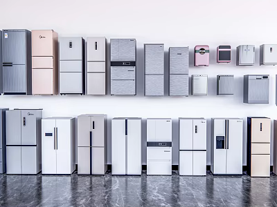 Various Modern Design Refrigerators and Freezers in Different Colors and Multiple Sizes 3d model
