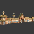 Cartoon Village Scene With Fairy Tale Style Buildings Spire Towers And Wooden Roofs