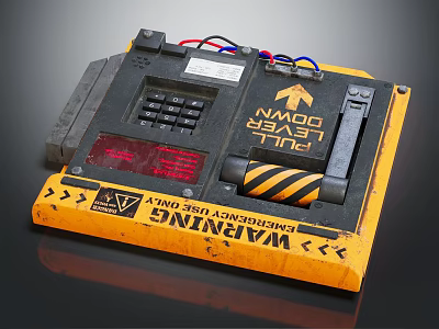 Yellow Industrial Control Panel With Warning Labels Keypad Display Screen And Wires 3d model
