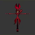 Red 3D Stylized Character Creature Design With Pointed Ears And Extended Arms