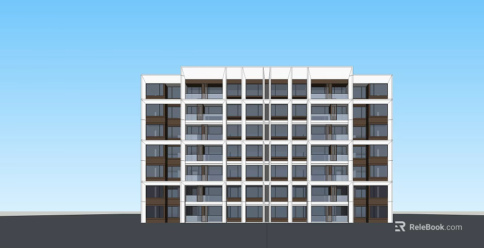 Modern Multi Storey Apartment Building Exterior Design With White Facade Windows And Balconies 3d model 