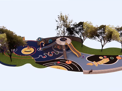Fun Colorful Outdoor Children's Playground With Slide Trees And Play Zones 3d model