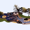 Fun Colorful Outdoor Children's Playground With Slide Trees And Play Zones