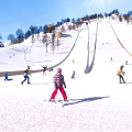 Outdoor Winter Fitness Activity With People Skiing On Snowy Mountain Slope
