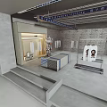 Modern Clothing Store Interior With Hanging Apparel Display Racks And Steps 3d model