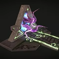 Sci Fi Altar Structure With Glowing Blue Core And Purple Tentacled Creature
