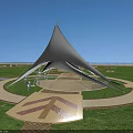 Modern Outdoor Tensile Membrane Structure With Green Lawn And Decorative Paved Pathway