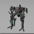 Futuristic Biomechanical Character With Gray Armor Green Glowing Accents And Robotic Limbs