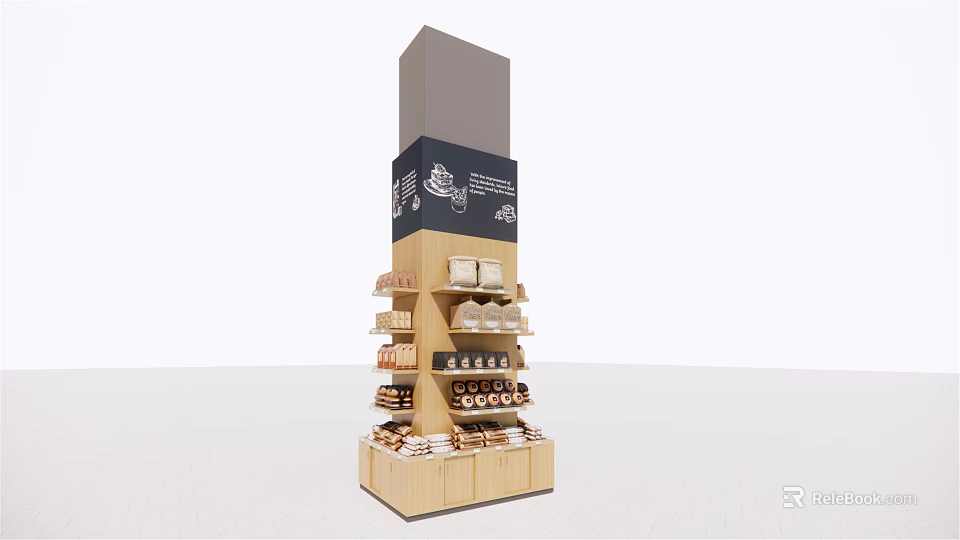 Wooden Multi Tiered Display Shelf For Retail Products With Organized Storage Shelves 3d model 