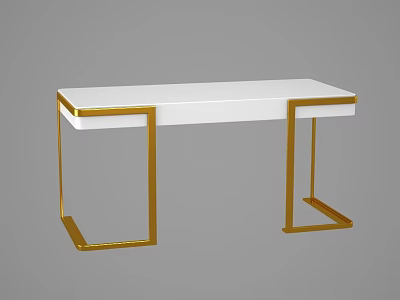 White Desk with Gold Metal Frame and Modern Minimalist Design for Home Office 3d model