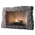 Rustic Stone Fireplace With Burning Logs And Metal Grate Flames 3d model