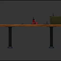 Wooden Table With Blue Legs Featuring Red Object And Green Box On Surface 3d model