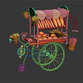 Vintage Functional Mobile Bakery Cart With Striped Awning Baguettes Bread Loaves And Flower Pots