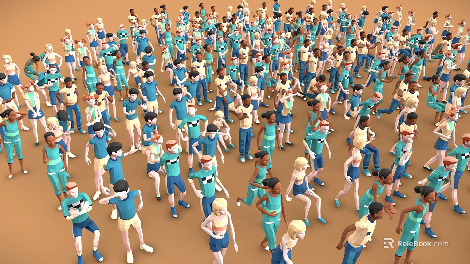 Numerous Game and Movie Characters Displaying Various Poses in Open Area 3d model 