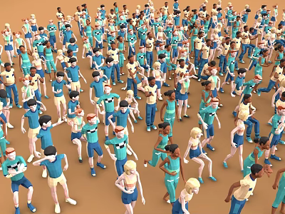 Numerous Game and Movie Characters Displaying Various Poses in Open Area 3d model