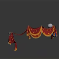 Red Drapes Festive Decor Arrangement With Star Ornaments And Blue Spheres