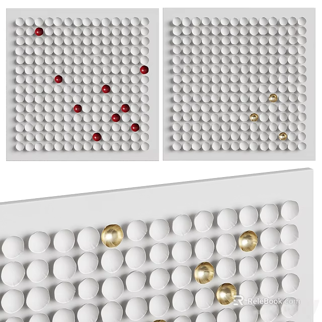 Abstract Art With White Base And Red Gold Circular Elements 3d model