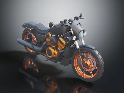 Black And Orange Cruiser Motorcycle With Modern Design Black Seat And Stylish Wheels 3d model