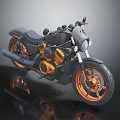 Black And Orange Cruiser Motorcycle With Modern Design Black Seat And Stylish Wheels