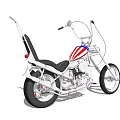 Custom Chopper Motorcycle with American Flag Design Black Leather Seat and Long Handlebars