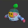 Adorable Colorful Robot Character With Green Leaf And Smiling Pink Head