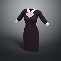 Elegant Dark Purple Dress With White Collar Cuffs Pink Bow And Belt