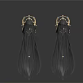Elegant Black Earrings With Long Tassel And Gold Decorative Details