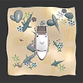 Cartoon Ocean Scene Transparent Cube with Above Water Boat Buoy and Underwater Shark Corals Diver Fish