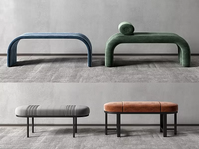 Modern Velvet Footstools In Blue Green Gray Brown With Arched And Striped Designs 3d model