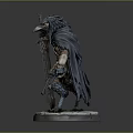 Raven Headed Warrior 3D Figurine With Detailed Armor Large Sword Dagger And Cracked Base