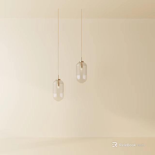 Transparent Glass Pendant Lights Hanging In Minimalist Modern Interior With Beige Wall Background 3d model 