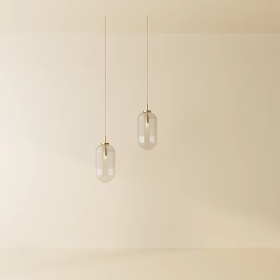 Transparent Glass Pendant Lights Hanging In Minimalist Modern Interior With Beige Wall Background 3d model
