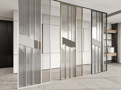 Modern Room Divider Design With Metal Frame Striped Panels And Geometric Patterns 3d model