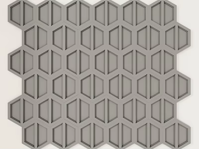 Gray Hexagonal Carved Decorative Panel For Modern Interior Wall Decoration Element 3d model