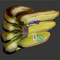 Ripe Fresh Yellow Bananas Bunch With Brand Stickers On Shiny Surface