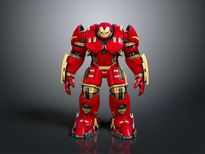 Red And Gold Armored Mech Game Movie Character In Standing Pose With Metallic Details 3d model
