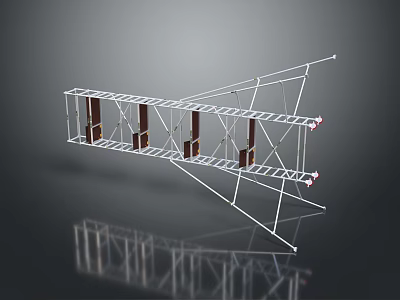 Industrial Landscape With White Metal Rod Frame Structure And Bottom Reflection Effect 3d model