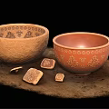 Traditional Carved Pattern Tableware Set With Ceramic Bowls And Small Square Coasters