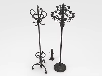 Black Decorative Coat Rack And Multi Arm Floor Lamp With Ornate Design For Home 3d model