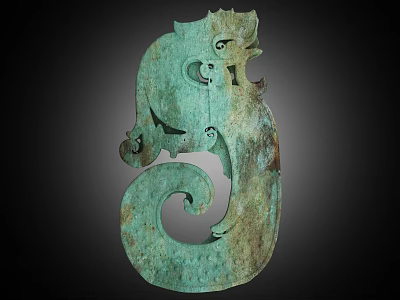Ancient Bronze Mythical Beast Sculpture With Intricate Carving And Green Patina 3d model