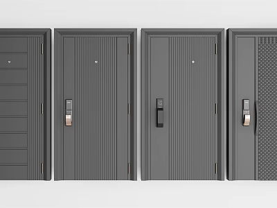 Gray Security Doors With Various Textured Panels And Secure Lock Designs 3d model