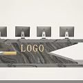 Modern Reception Desk With Marble Surface Multiple Computers Gold LOGO And Decorative Items 3d model