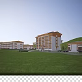 Modern Industrial Factory Building With Large Windows Green Lawn And Trees